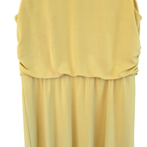 Ann Taylor Mustard Yellow Sleeveless Midi Dress Ruched Waist Detail Medium - Picture 6 of 9